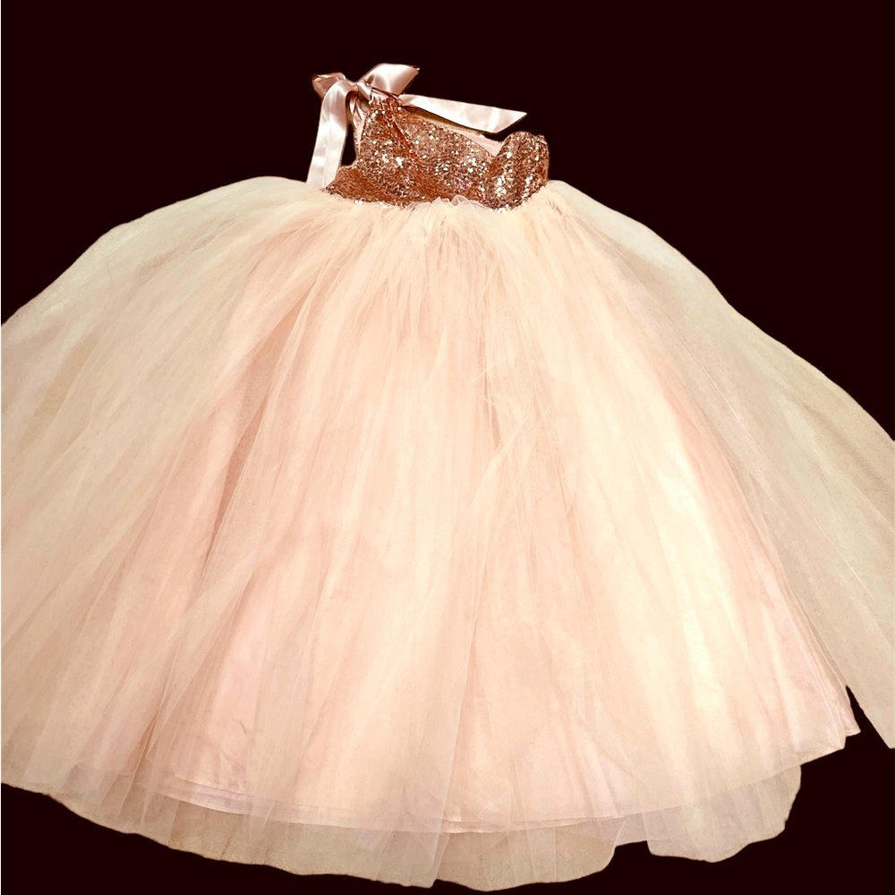 Girl's Party Dress, Flower girl dress size 10. Dress is rose gold netting lined